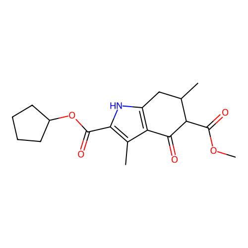 2-cyclopentyl 5-methyl 3,6-dimethyl-4-oxo-4,5,6,7-tetrahydro-1H-indole-2,5-dicarboxylate structure