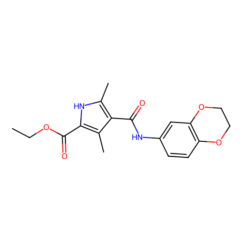 ethyl 4-(2,3-dihydro-1,4-benzodioxin-6-ylcarbamoyl)-3,5-dimethyl-1H-pyrrole-2-carboxylate structure