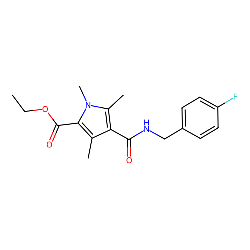 ethyl 4-((4-fluorobenzyl)carbamoyl)-1,3,5-trimethyl-1H-pyrrole-2-carboxylate structure