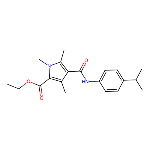 ethyl 4-((4-isopropylphenyl)carbamoyl)-1,3,5-trimethyl-1H-pyrrole-2-carboxylate structure