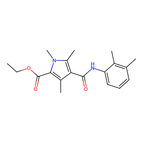 ethyl 4-((2,3-dimethylphenyl)carbamoyl)-1,3,5-trimethyl-1H-pyrrole-2-carboxylate structure
