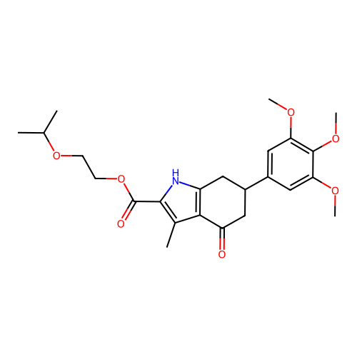 2-(propan-2-yloxy)ethyl 3-methyl-4-oxo-6-(3,4,5-trimethoxyphenyl)-4,5,6,7-tetrahydro-1H-indole-2-carboxylate structure