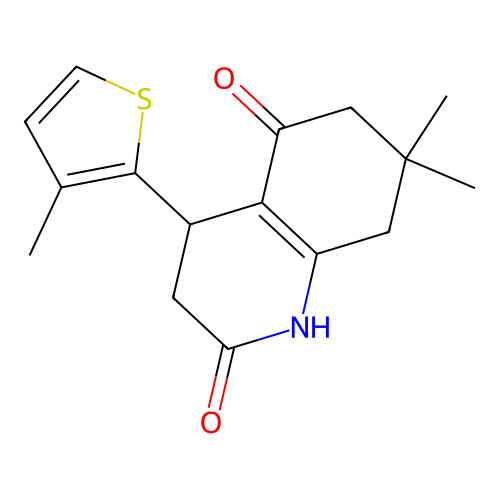 7,7-dimethyl-4-(3-methylthiophen-2-yl)-3,4,6,8-tetrahydro-1H-quinoline-2,5-dione structure