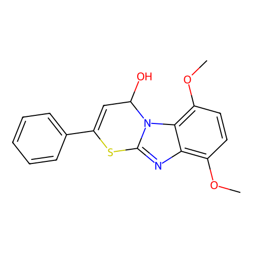 6,9-dimethoxy-2-phenyl-4H-[1,3]thiazino[3,2-a]benzimidazol-4-ol structure
