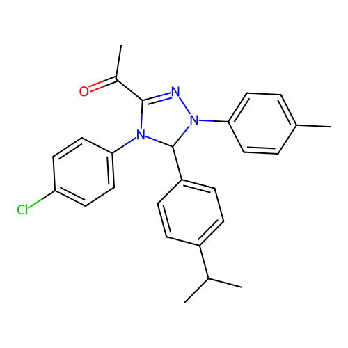 1-(4-(4-chlorophenyl)-5-(4-isopropylphenyl)-1-(p-tolyl)-4,5-dihydro-1H-1,2,4-triazol-3-yl)ethanone structure