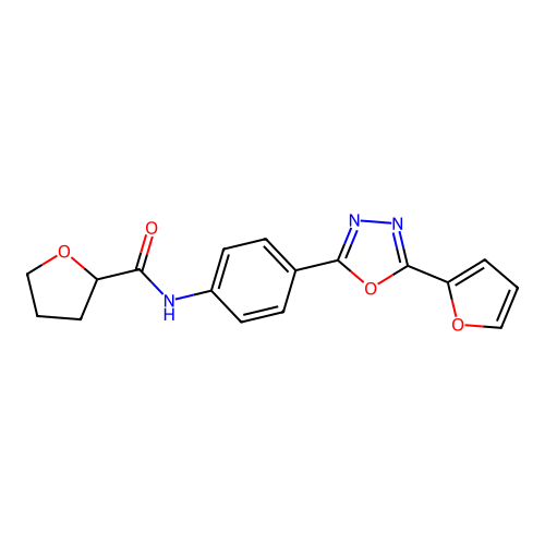 N-[4-[5-(furan-2-yl)-1,3,4-oxadiazol-2-yl]phenyl]oxolane-2-carboxamide structure