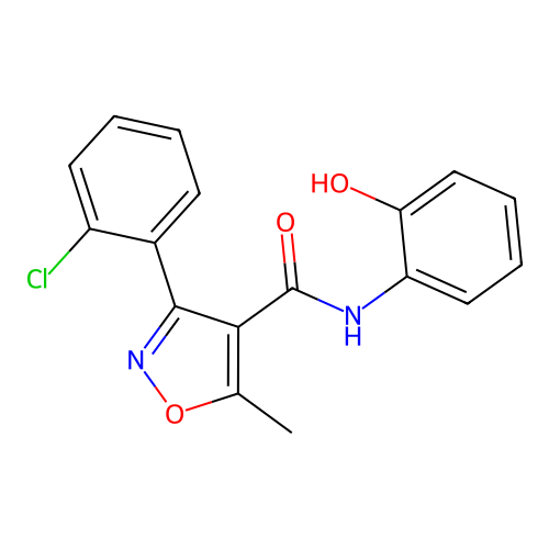 3-(2-chlorophenyl)-N-(2-hydroxyphenyl)-5-methyl-1,2-oxazole-4-carboxamide structure