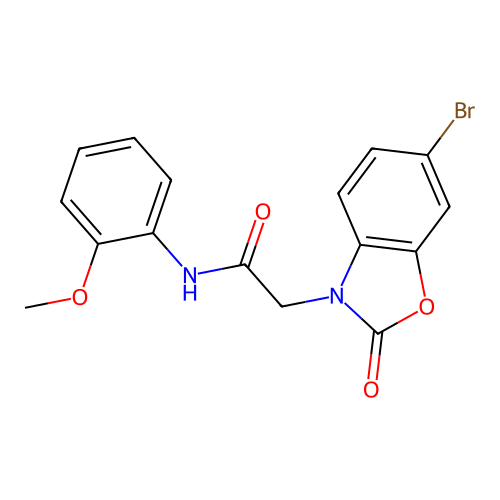 2-(6-bromo-2-oxo-1,3-benzoxazol-3(2H)-yl)-N-(2-methoxyphenyl)acetamide structure