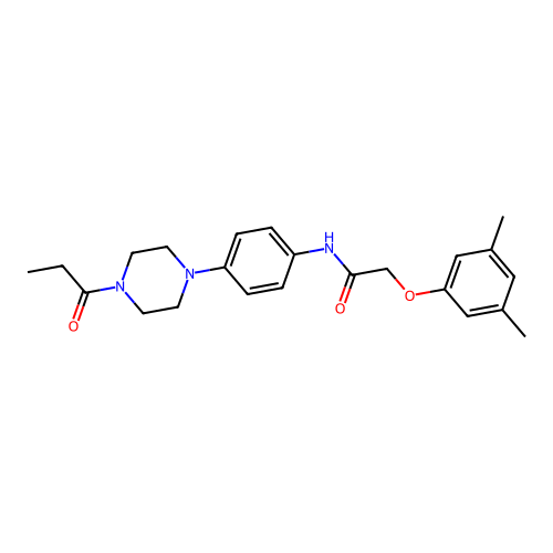 2-(3,5-dimethylphenoxy)-N-[4-(4-propanoylpiperazin-1-yl)phenyl]acetamide structure