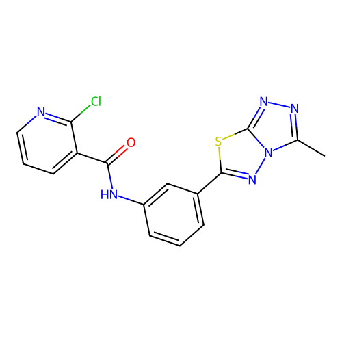 2-chloro-N-[3-(3-methyl-[1,2,4]triazolo[3,4-b][1,3,4]thiadiazol-6-yl)phenyl]pyridine-3-carboxamide structure