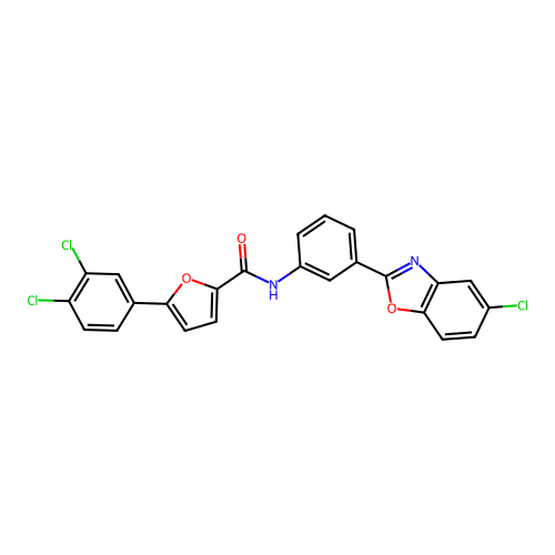 N-[3-(5-chloro-1,3-benzoxazol-2-yl)phenyl]-5-(3,4-dichlorophenyl)furan-2-carboxamide structure