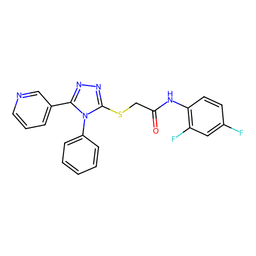 N-(2,4-difluorophenyl)-2-[(4-phenyl-5-pyridin-3-yl-1,2,4-triazol-3-yl)sulfanyl]acetamide structure