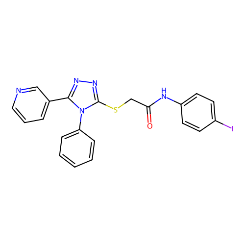 N-(4-iodophenyl)-2-[(4-phenyl-5-pyridin-3-yl-1,2,4-triazol-3-yl)sulfanyl]acetamide structure