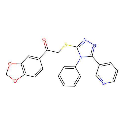 1-benzo[1,3]dioxol-5-yl-2-[(4-phenyl-5-pyridin-3-yl-1,2,4-triazol-3-yl)sulfanyl]ethanone structure