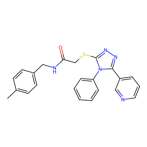 N-[(4-methylphenyl)methyl]-2-[(4-phenyl-5-pyridin-3-yl-1,2,4-triazol-3-yl)sulfanyl]acetamide structure