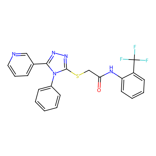 2-[(4-phenyl-5-pyridin-3-yl-1,2,4-triazol-3-yl)sulfanyl]-N-[2-(trifluoromethyl)phenyl]acetamide structure