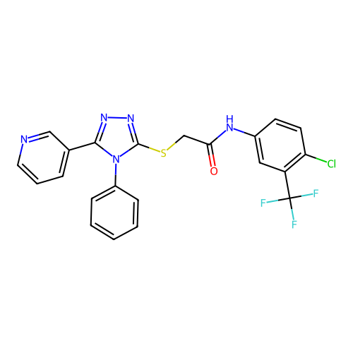 N-(4-chloro-3-(trifluoromethyl)phenyl)-2-((4-phenyl-5-(pyridin-3-yl)-4H-1,2,4-triazol-3-yl)thio)acetamide structure