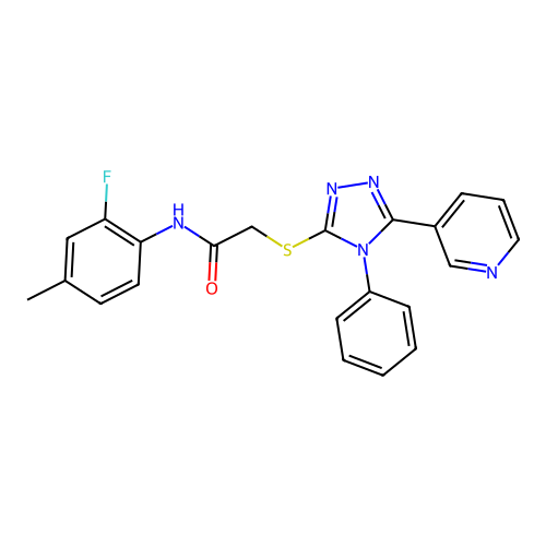 N-(2-fluoro-4-methyl-phenyl)-2-[(4-phenyl-5-pyridin-3-yl-1,2,4-triazol-3-yl)sulfanyl]acetamide structure