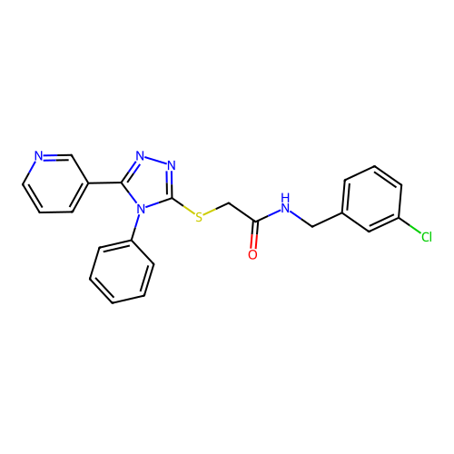 N-[(3-chlorophenyl)methyl]-2-[(4-phenyl-5-pyridin-3-yl-1,2,4-triazol-3-yl)sulfanyl]acetamide structure
