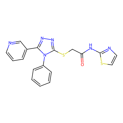 2-[(4-phenyl-5-pyridin-3-yl-1,2,4-triazol-3-yl)sulfanyl]-N-(1,3-thiazol-2-yl)acetamide structure