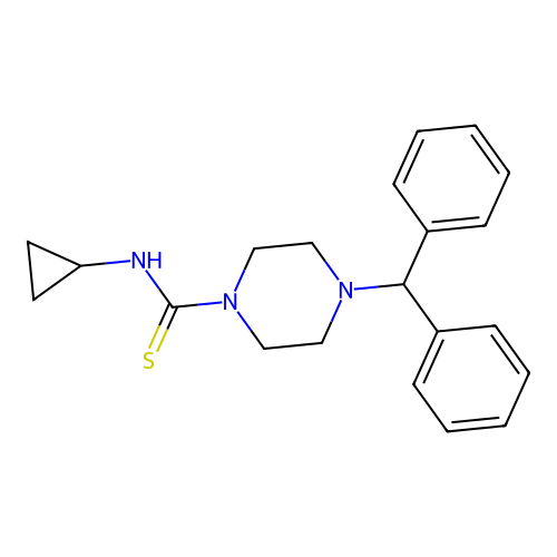 N-cyclopropyl-4-(diphenylmethyl)piperazine-1-carbothioamide structure