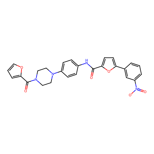 N-[4-[4-(furan-2-carbonyl)piperazin-1-yl]phenyl]-5-(3-nitrophenyl)furan-2-carboxamide structure