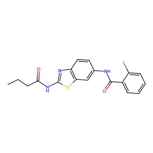 N-[2-(butanoylamino)-1,3-benzothiazol-6-yl]-2-iodobenzamide structure