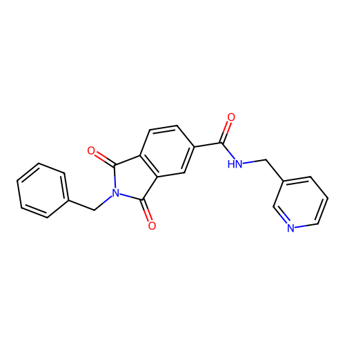 2-benzyl-1,3-dioxo-N-(pyridin-3-ylmethyl)isoindole-5-carboxamide structure