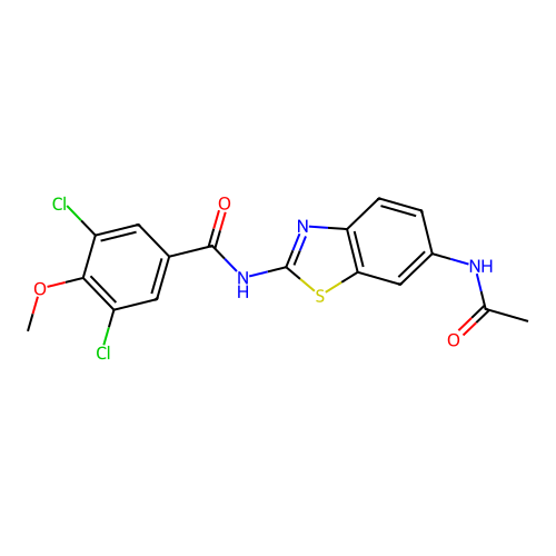 N-(6-acetamido-1,3-benzothiazol-2-yl)-3,5-dichloro-4-methoxybenzamide structure