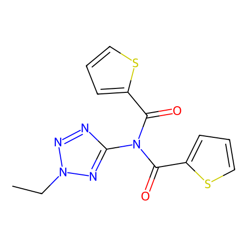 N-(2-ethyl-2H-tetrazol-5-yl)-N-(thiophen-2-ylcarbonyl)thiophene-2-carboxamide structure