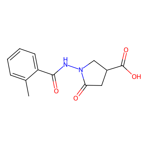 1-[(2-Methylbenzoyl)amino]-5-oxopyrrolidine-3-carboxylic acid structure