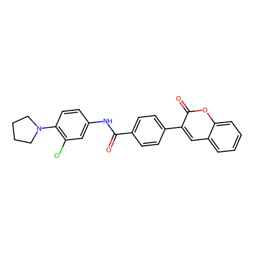 N-(3-chloro-4-pyrrolidin-1-ylphenyl)-4-(2-oxochromen-3-yl)benzamide structure