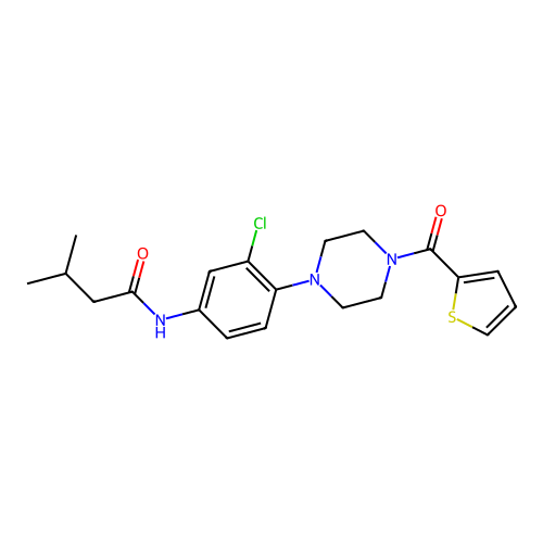 N-[3-chloro-4-[4-(thiophene-2-carbonyl)piperazin-1-yl]phenyl]-3-methylbutanamide structure
