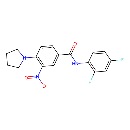 N-(2,4-difluorophenyl)-3-nitro-4-(pyrrolidin-1-yl)benzamide structure
