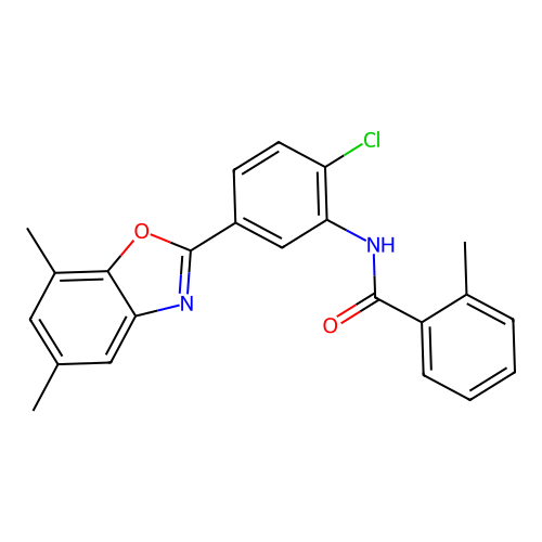 N-[2-chloro-5-(5,7-dimethyl-1,3-benzoxazol-2-yl)phenyl]-2-methylbenzamide structure