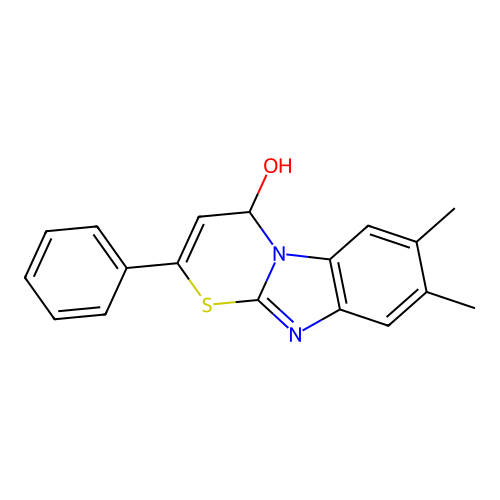 7,8-dimethyl-2-phenyl-4H-[1,3]thiazino[3,2-a]benzimidazol-4-ol structure