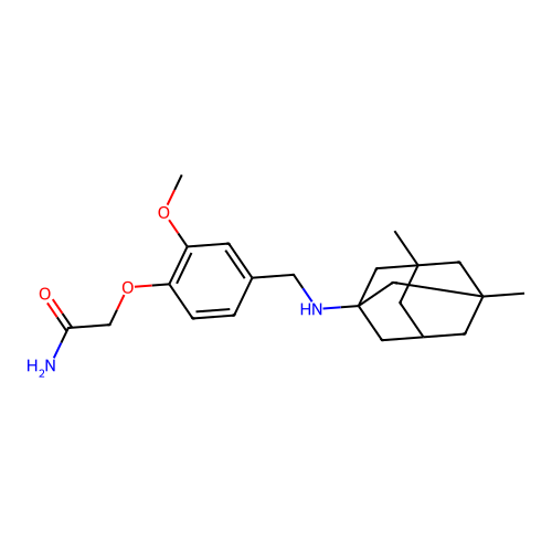 2-(4-{[(3,5-Dimethyl-1-adamantyl)amino]methyl}-2-methoxyphenoxy)acetamide structure