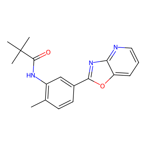 2,2-dimethyl-N-[2-methyl-5-([1,3]oxazolo[4,5-b]pyridin-2-yl)phenyl]propanamide structure