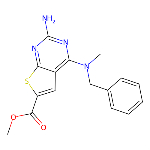 Methyl 2-amino-4-[benzyl(methyl)amino]thieno[2,3-d]pyrimidine-6-carboxylate structure