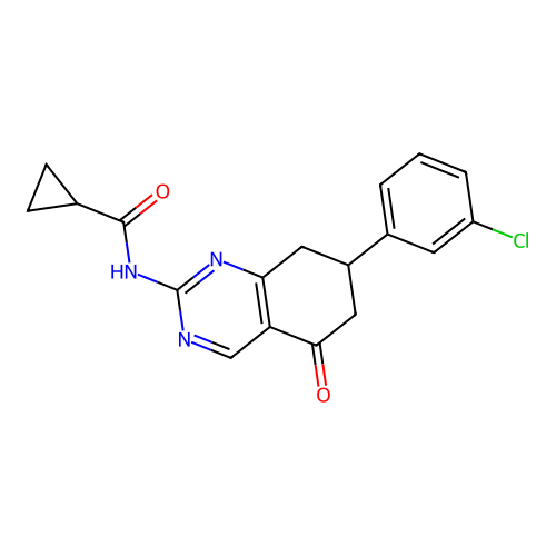 N-[7-(3-chlorophenyl)-5-oxo-5,6,7,8-tetrahydroquinazolin-2-yl]cyclopropanecarboxamide structure