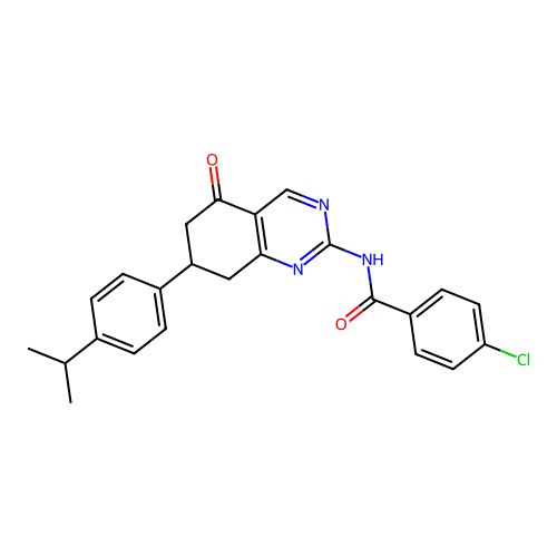 4-chloro-N-{5-oxo-7-[4-(propan-2-yl)phenyl]-5,6,7,8-tetrahydroquinazolin-2-yl}benzamide structure