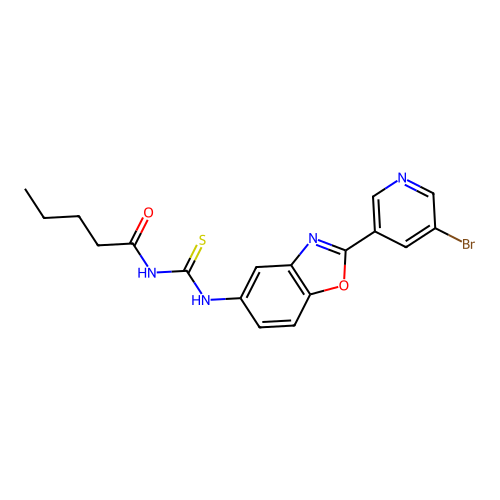 N-[[2-(5-bromopyridin-3-yl)-1,3-benzoxazol-5-yl]carbamothioyl]pentanamide structure