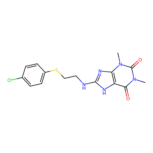 8-({2-[(4-chlorophenyl)sulfanyl]ethyl}amino)-1,3-dimethyl-3,7-dihydro-1H-purine-2,6-dione structure