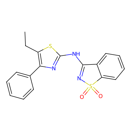 N-(5-ethyl-4-phenyl-1,3-thiazol-2-yl)-1,1-dioxo-1,2-benzothiazol-3-amine structure