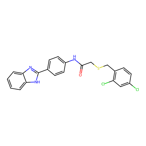 N-[4-(1H-benzimidazol-2-yl)phenyl]-2-[(2,4-dichlorobenzyl)sulfanyl]acetamide structure