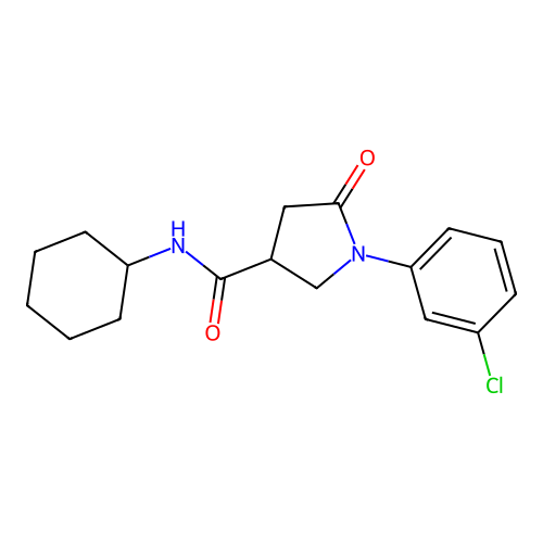 1-(3-chlorophenyl)-N-cyclohexyl-5-oxopyrrolidine-3-carboxamide structure