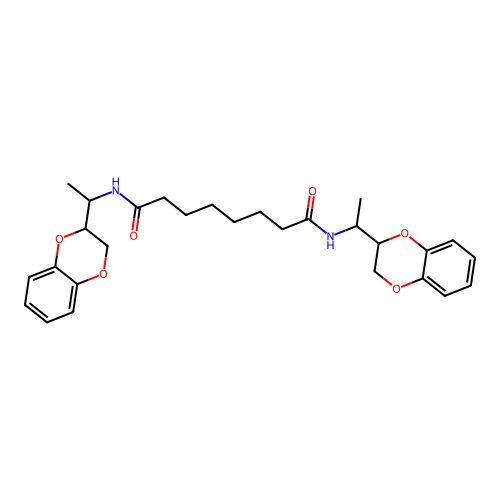 N,N'-bis[1-(2,3-dihydro-1,4-benzodioxin-3-yl)ethyl]octanediamide structure