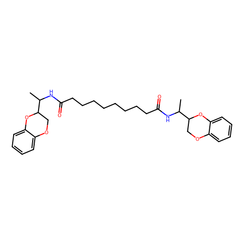 N,N'-bis[1-(2,3-dihydro-1,4-benzodioxin-3-yl)ethyl]decanediamide structure