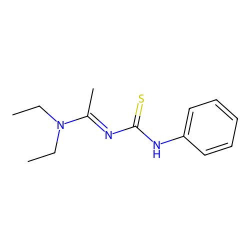 (E)-N,N-diethyl-N'-(phenylcarbamothioyl)acetimidamide structure