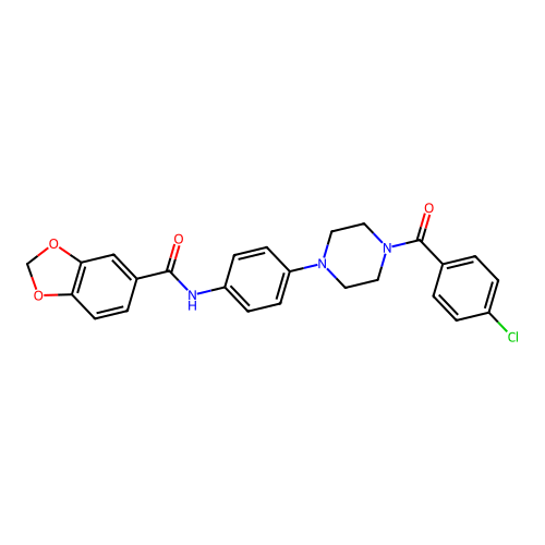 N-[4-[4-(4-chlorobenzoyl)piperazin-1-yl]phenyl]-1,3-benzodioxole-5-carboxamide structure